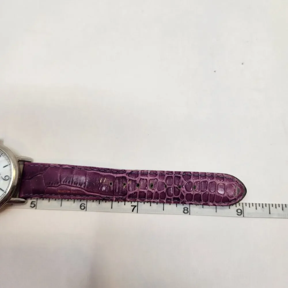 Disney Parks Cinderella Theme Crown Ladies Watch Purple Crock Embossed Leather